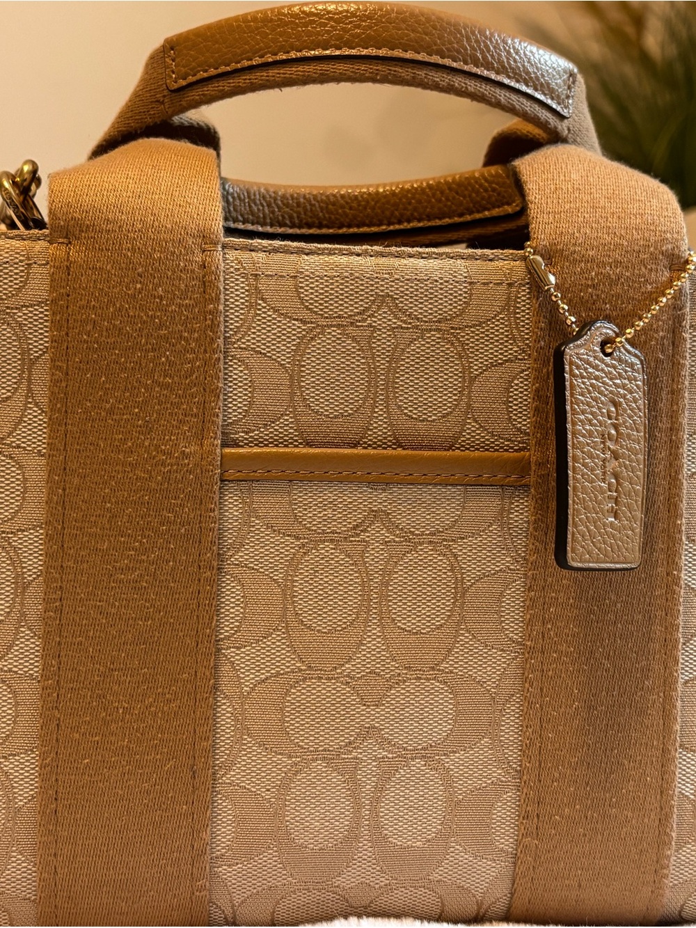 Coach Tan Signature Canvas Satchel with Leather Trim - Picture 2 of 2